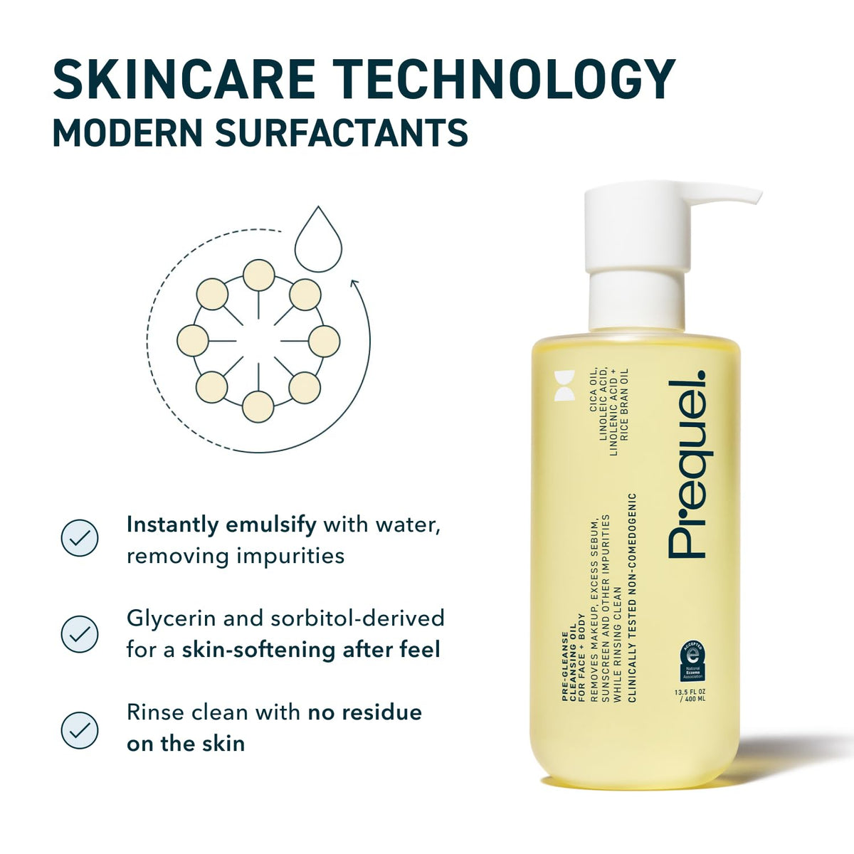 Prequel emulsified milky rinse in palm, easy-rinse formulation benefit