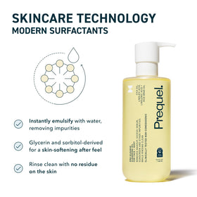 Prequel emulsified milky rinse in palm, easy-rinse formulation benefit