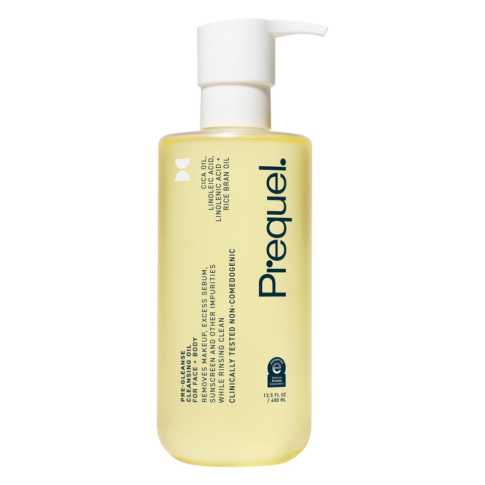 Prequel front bottle showing label and pump, clear product identity