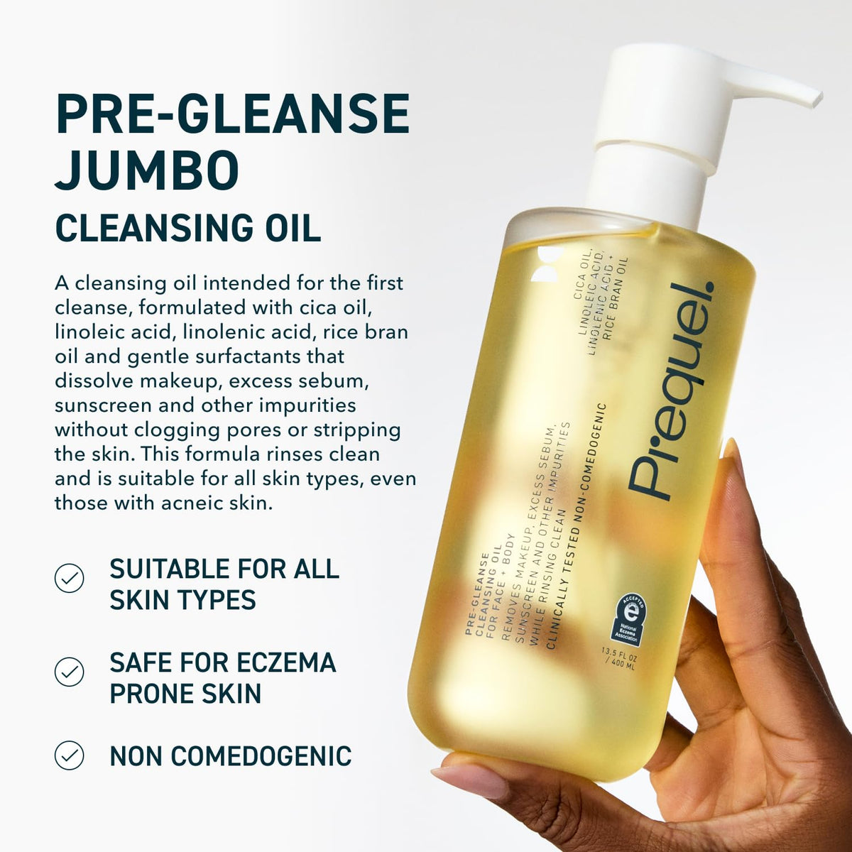 Prequel pump dispensing cleanser, hygienic controlled application benefit