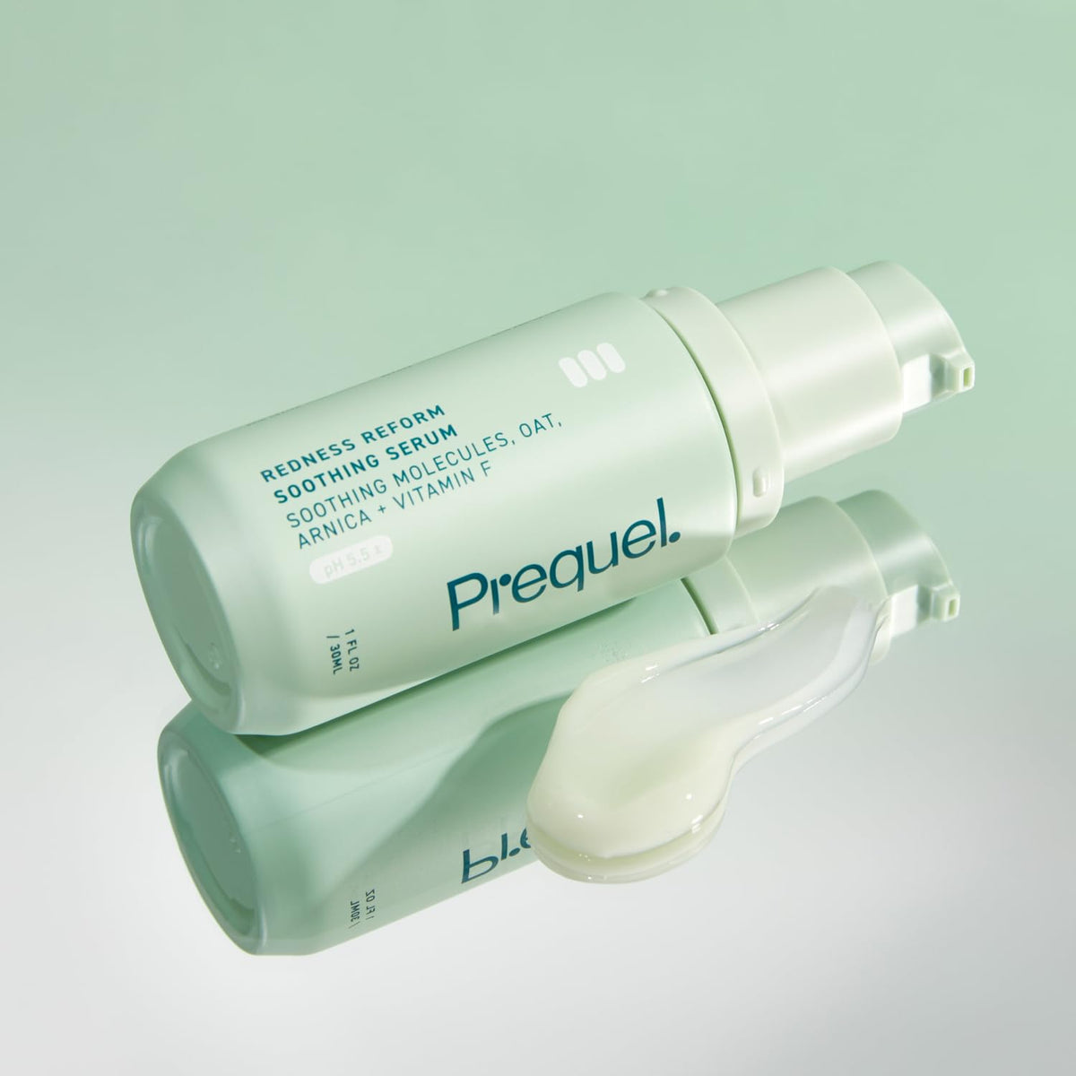 Prequel Redness Reform bottle on bathroom shelf in lifestyle setting showing daily routine benefit