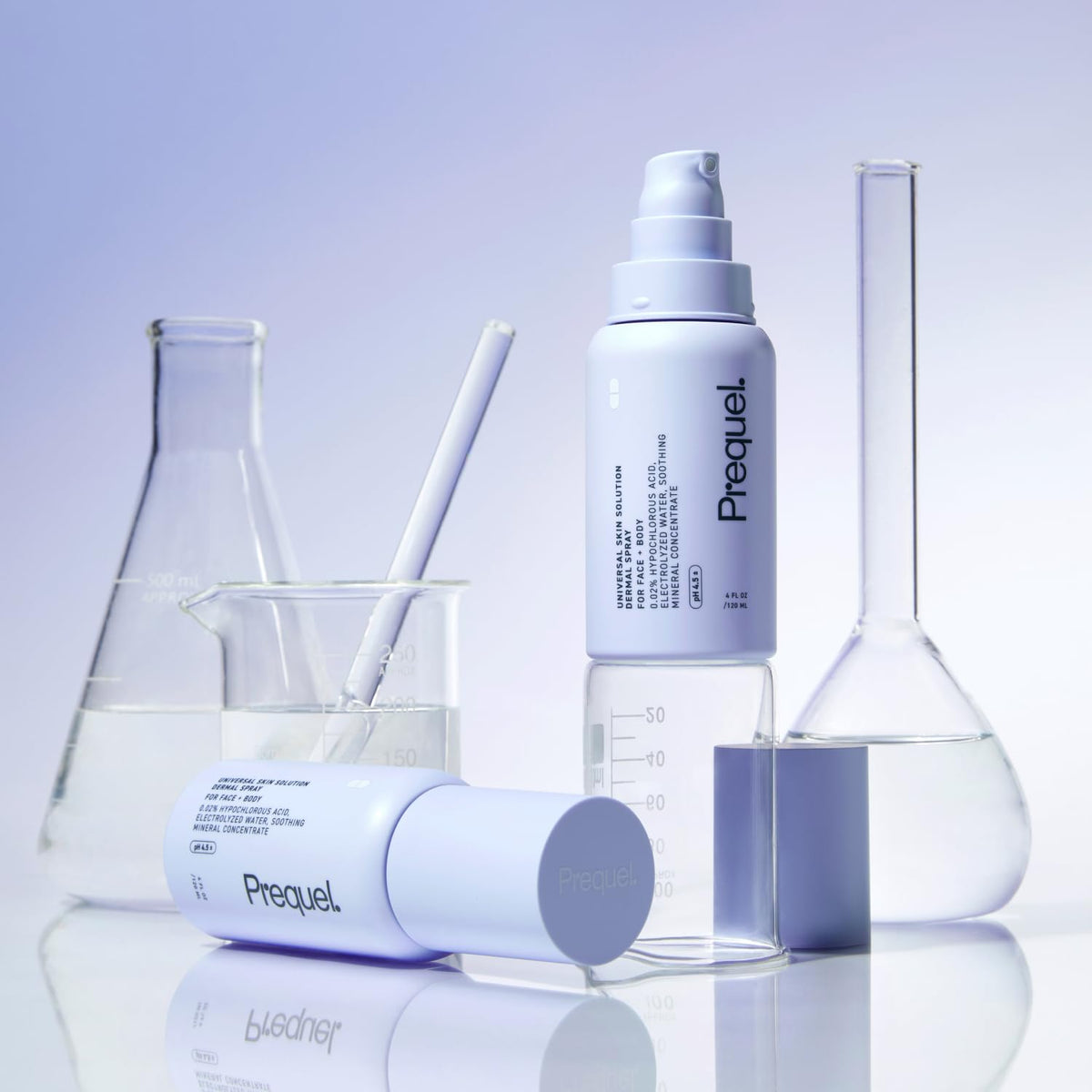 Prequel application on face demonstrating soothing mist to calm and prep skin