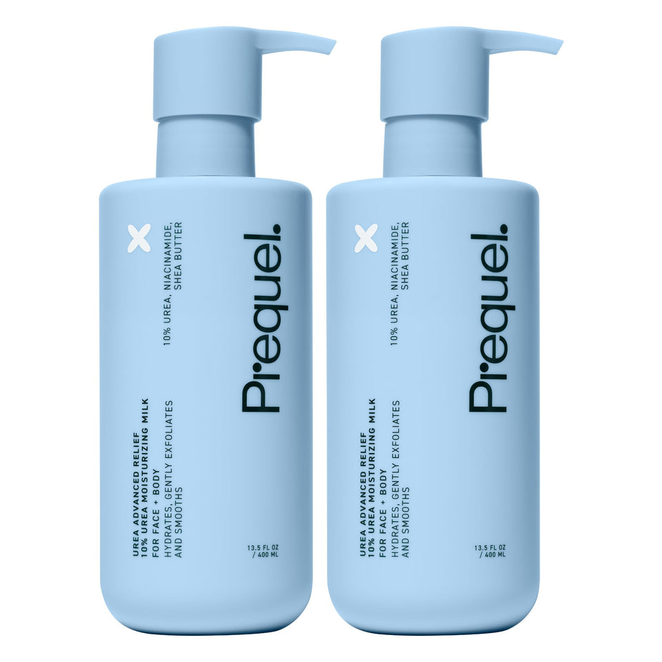 Prequel front packaging showing two pump bottles and brand clarity for easy use
