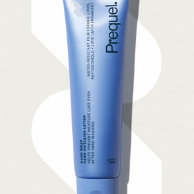 Prequel Skin ingredients label closeup, communicates fragrance-free formulation