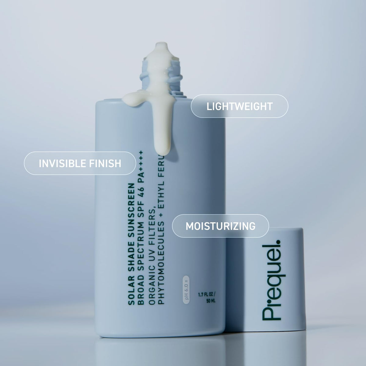 Prequel ingredient label detail showing botanical antioxidants and hydrating glycerin