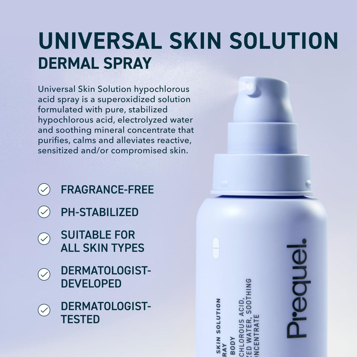 Prequel spray nozzle closeup demonstrating fine mist for even, gentle coverage