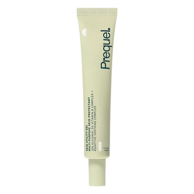 Prequel tube front view showing product branding and compact travel size benefit