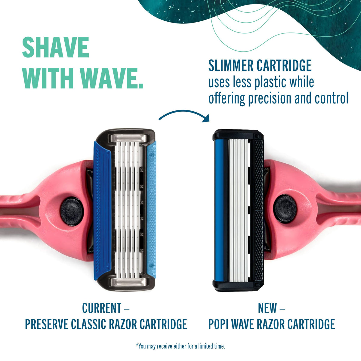 Close-up of Preserve POPi five ceramic-coated blades highlighting smooth glide benefit