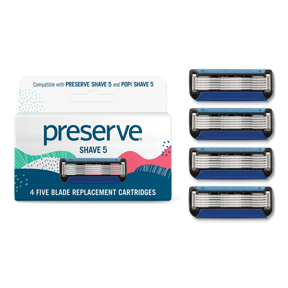 Preserve front packaging showing four refill cartridges and brand benefit