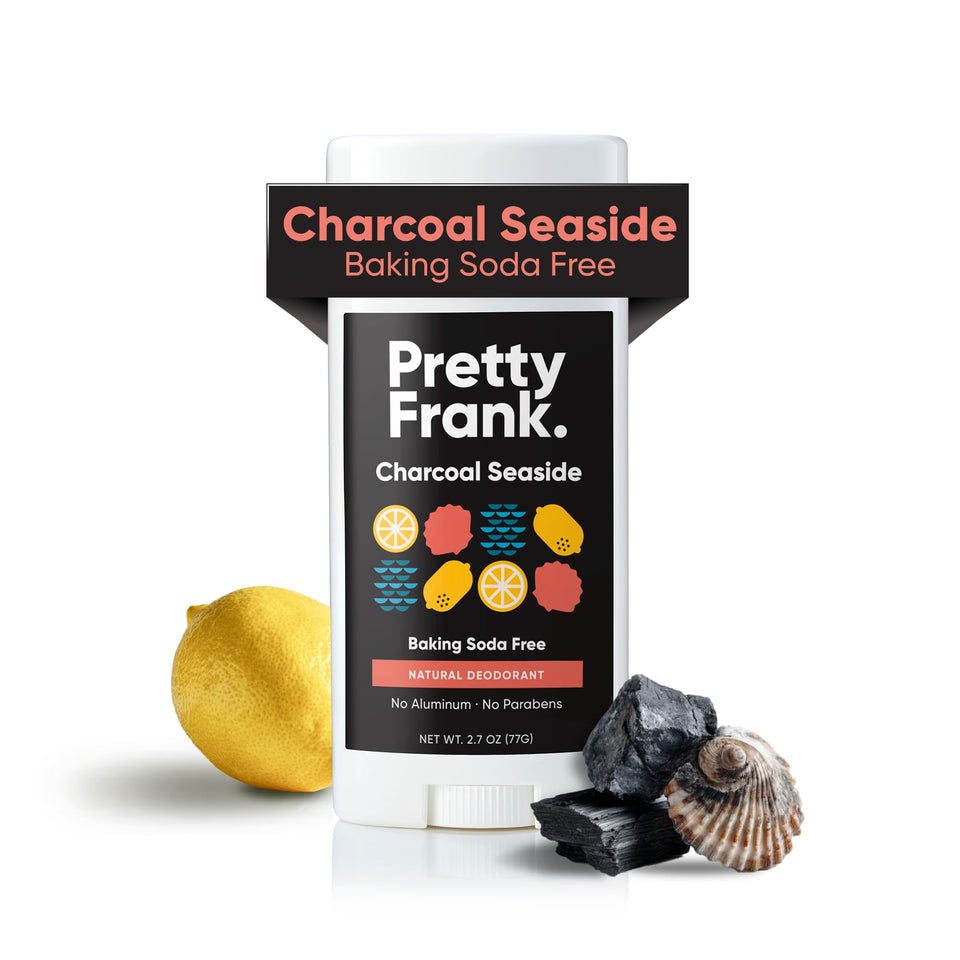 Pretty Frank front packaging showing charcoal seaside scent and benefits