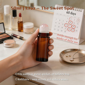 PrettyCare amber glass highlighted to show UV protection for light‑sensitive oil blends