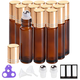 PrettyCare 12-pack front view showing amber bottles and metal caps for UV protection