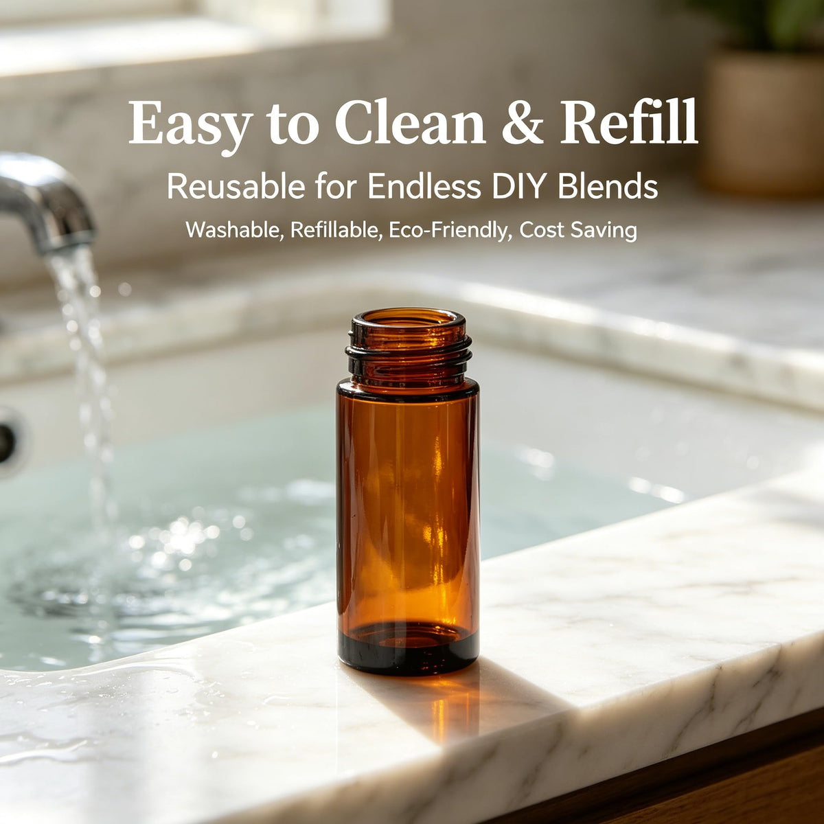 PrettyCare on a bathroom vanity with other self‑care items to evoke mindful routine benefits