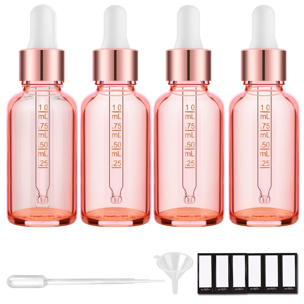 PrettyCare rose glass front packaging showing four bottles and labels for organized storage