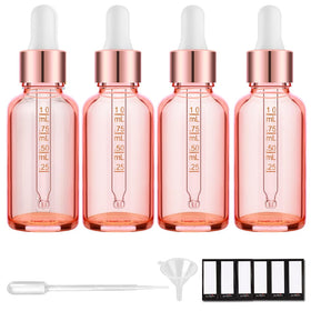 PrettyCare rose glass front packaging showing four bottles and labels for organized storage