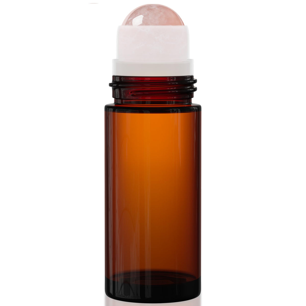 PrettyCare front packaging shot showing amber bottle and rose quartz roller for elegant application