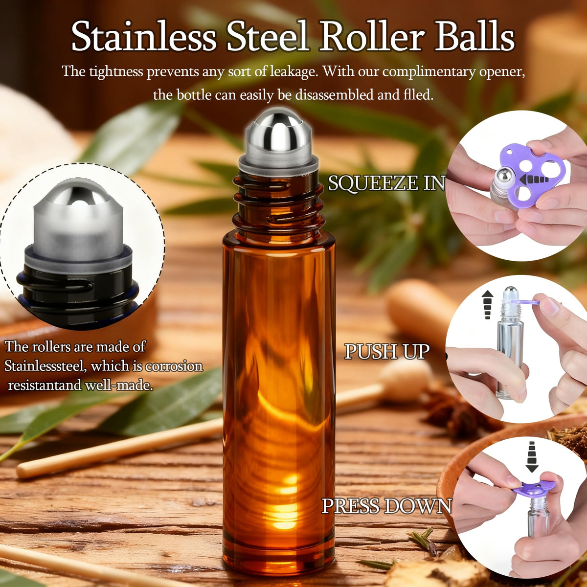Single PrettyCare 10ml amber bottle front view, compact for travel convenience