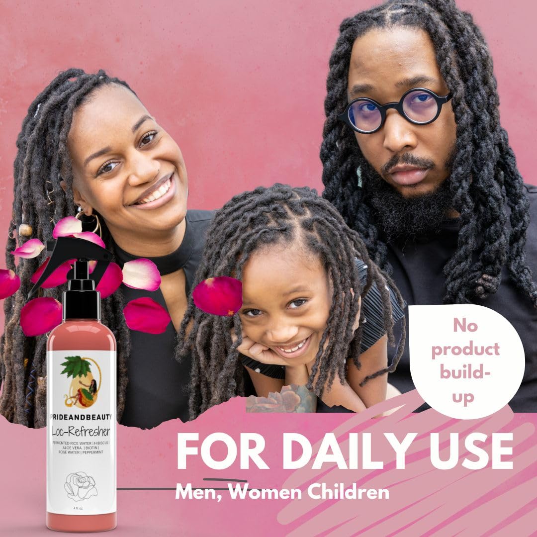 Pride & Beauty close view of loc ends after spray, shows conditioned, frizz-reduced texture