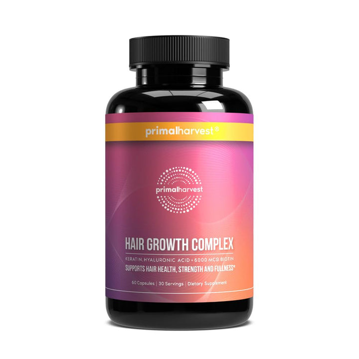 Primal Harvest front bottle view showing supplement label and serving size benefit