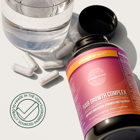Primal Harvest bottles on bathroom counter presenting daily routine integration benefit
