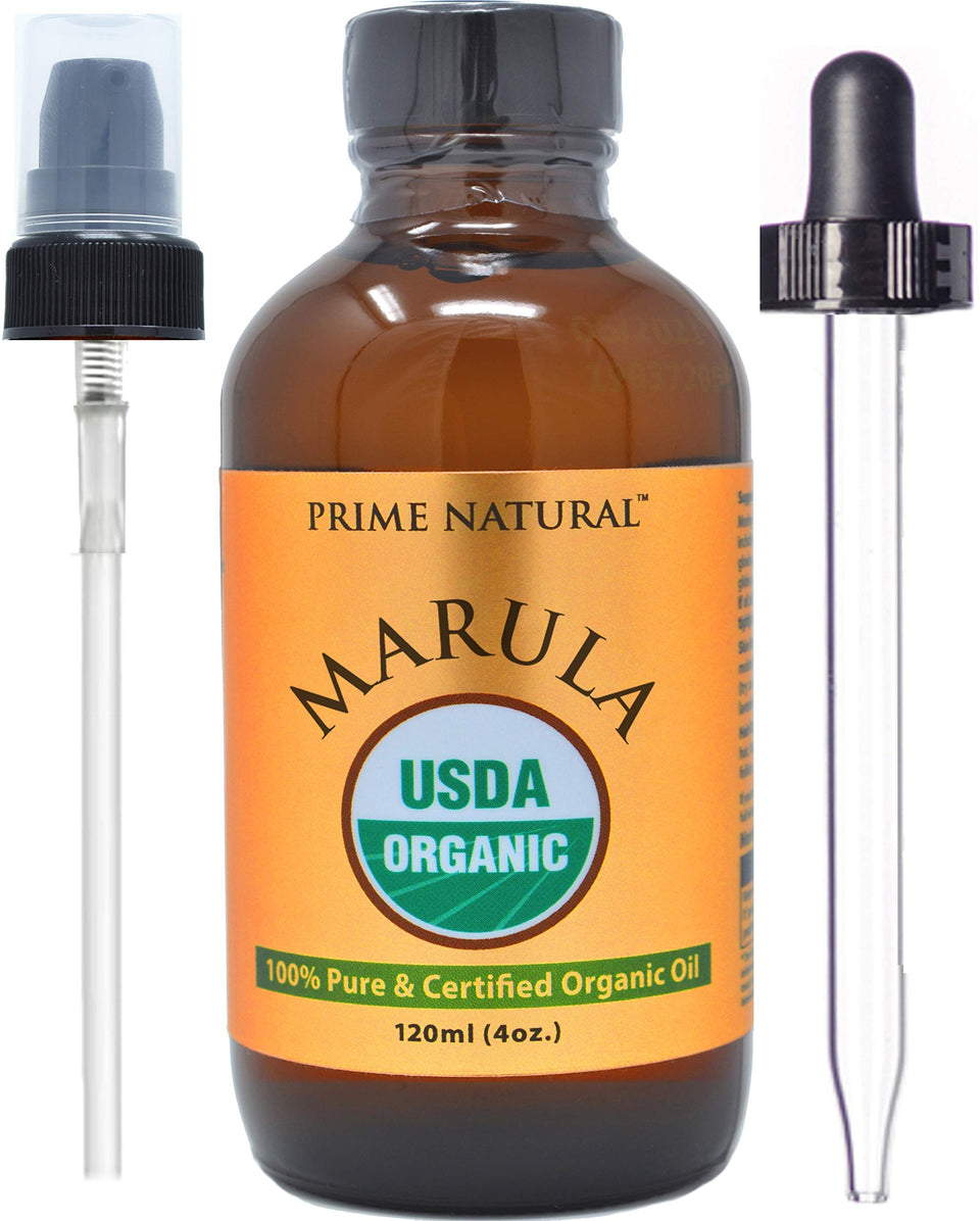 PRIME NATURAL front packaging amber bottle showing label and pump, highlights purity