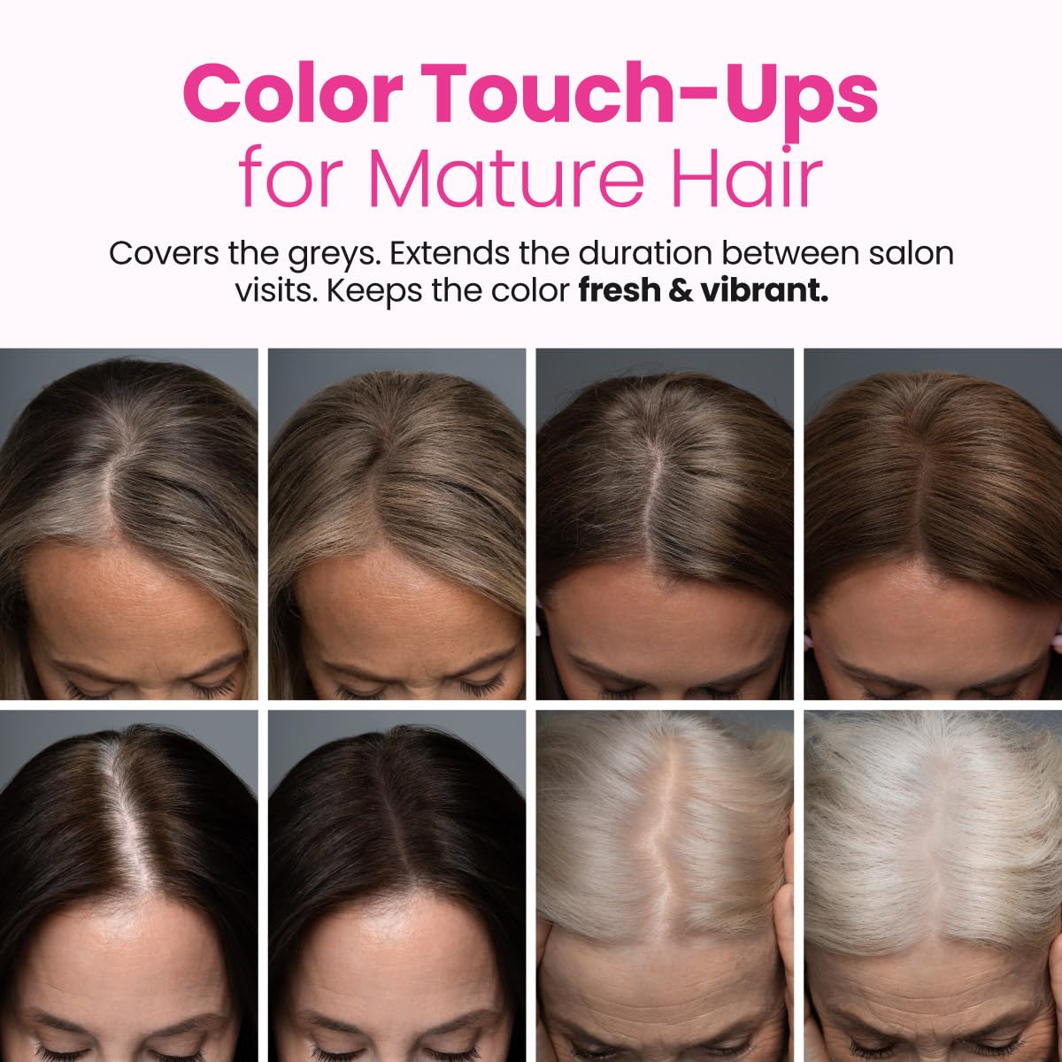 Prime Prometics application on hairline demonstrating quick gray and root concealment