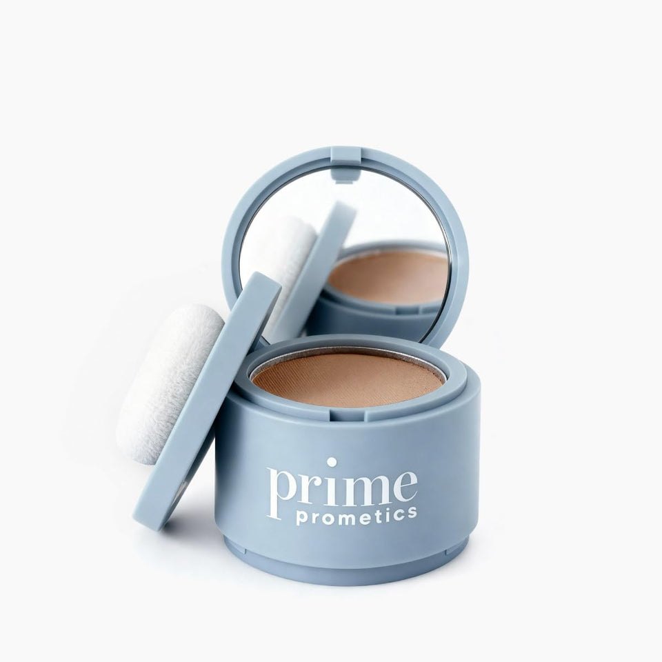 Prime Prometics front packaging showing compact powder and branding for quick touch-ups