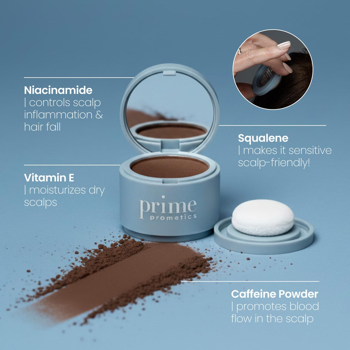 Prime Prometics ingredients label close-up shows scalp-friendly nourishing formula