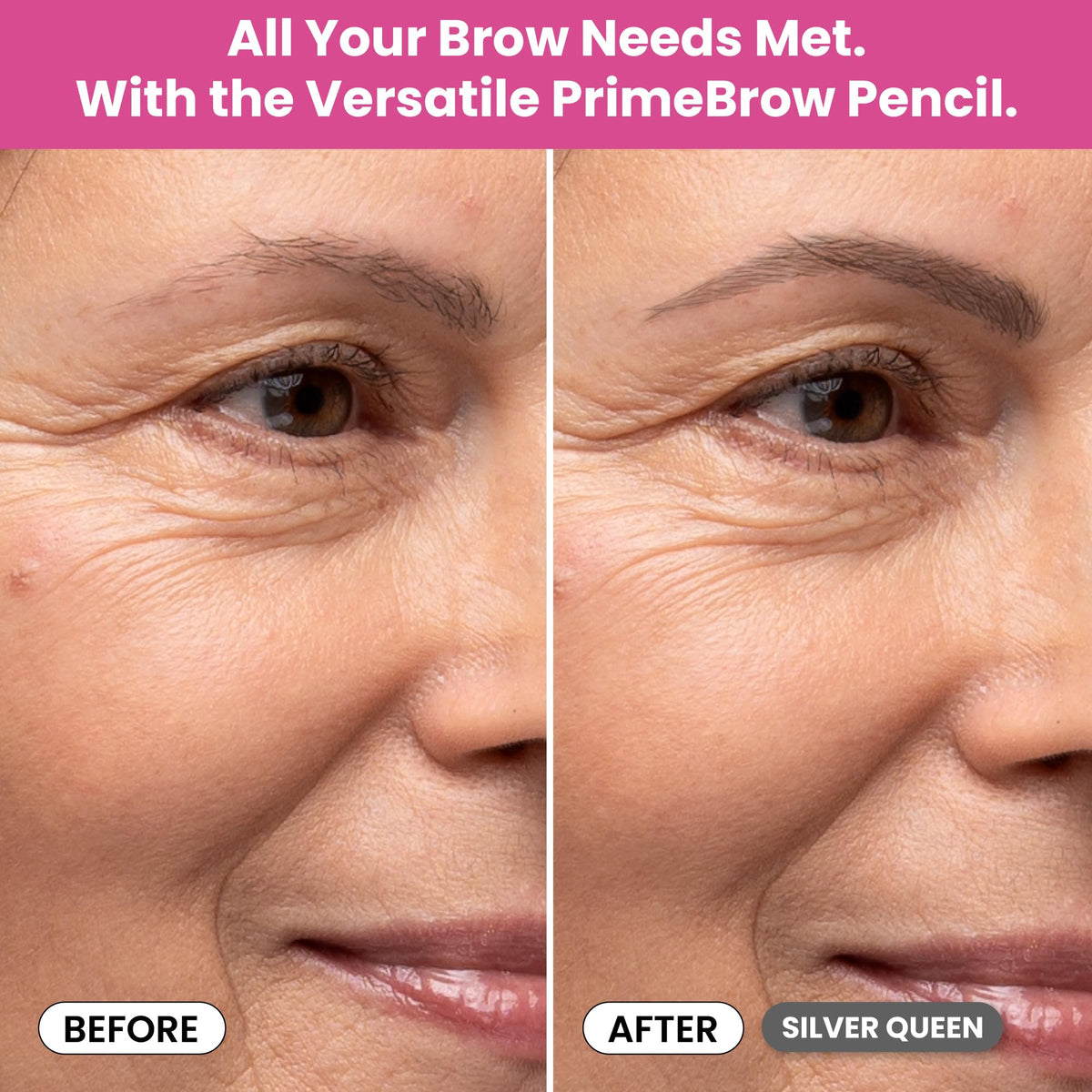 PRIME PROMETICS pencil in use drawing natural-looking brow strokes for fuller appearance