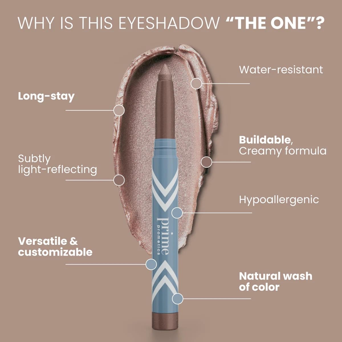 PRIME PROMETICS PrimeEyes swatch on arm demonstrating buildable radiance and shade payoff