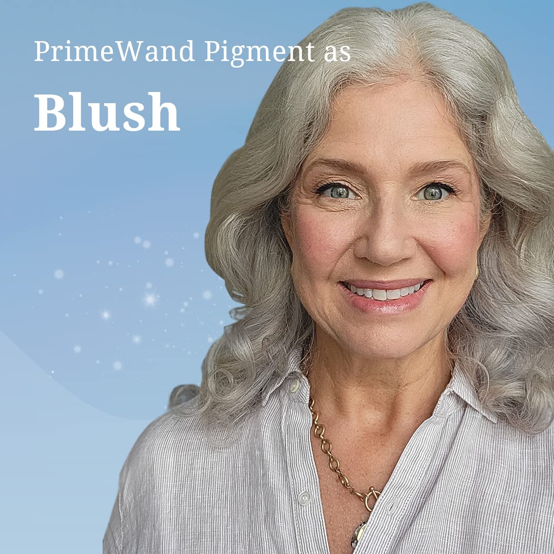 Prime Prometics PrimeWand applied on cheeks demonstrating natural flush and quick two-minute routine