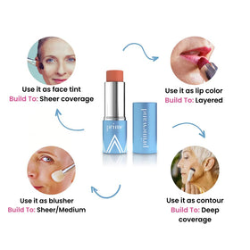 PRIME PROMETICS primewand nude applied to lips close-up, sheer rosy hydration visible