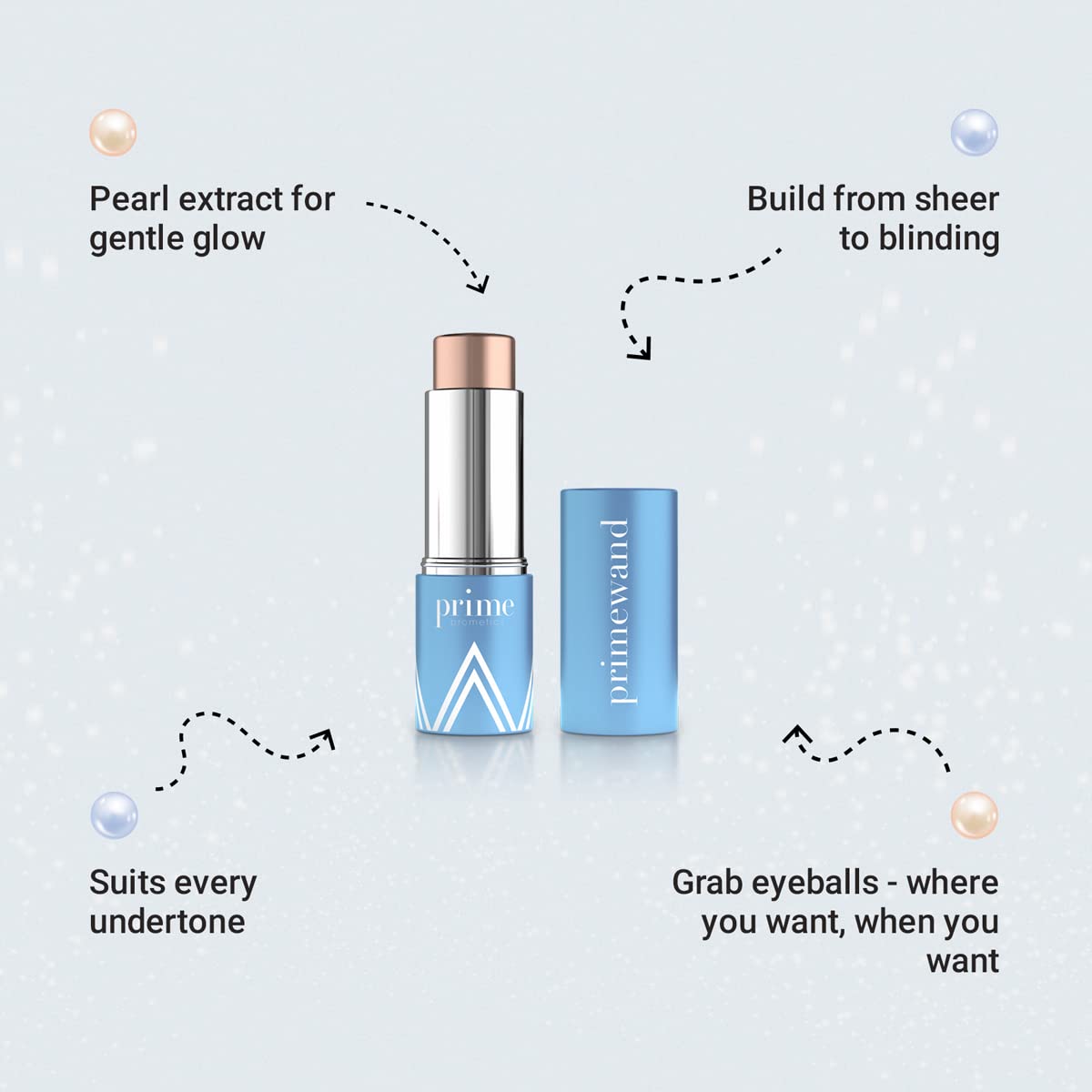 Prime Prometics PrimeWand Pearl cap removed showing creamy texture and smooth application benefit