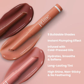 PRIME PROMETICS close-up of balm texture demonstrating glossy, hydrating finish