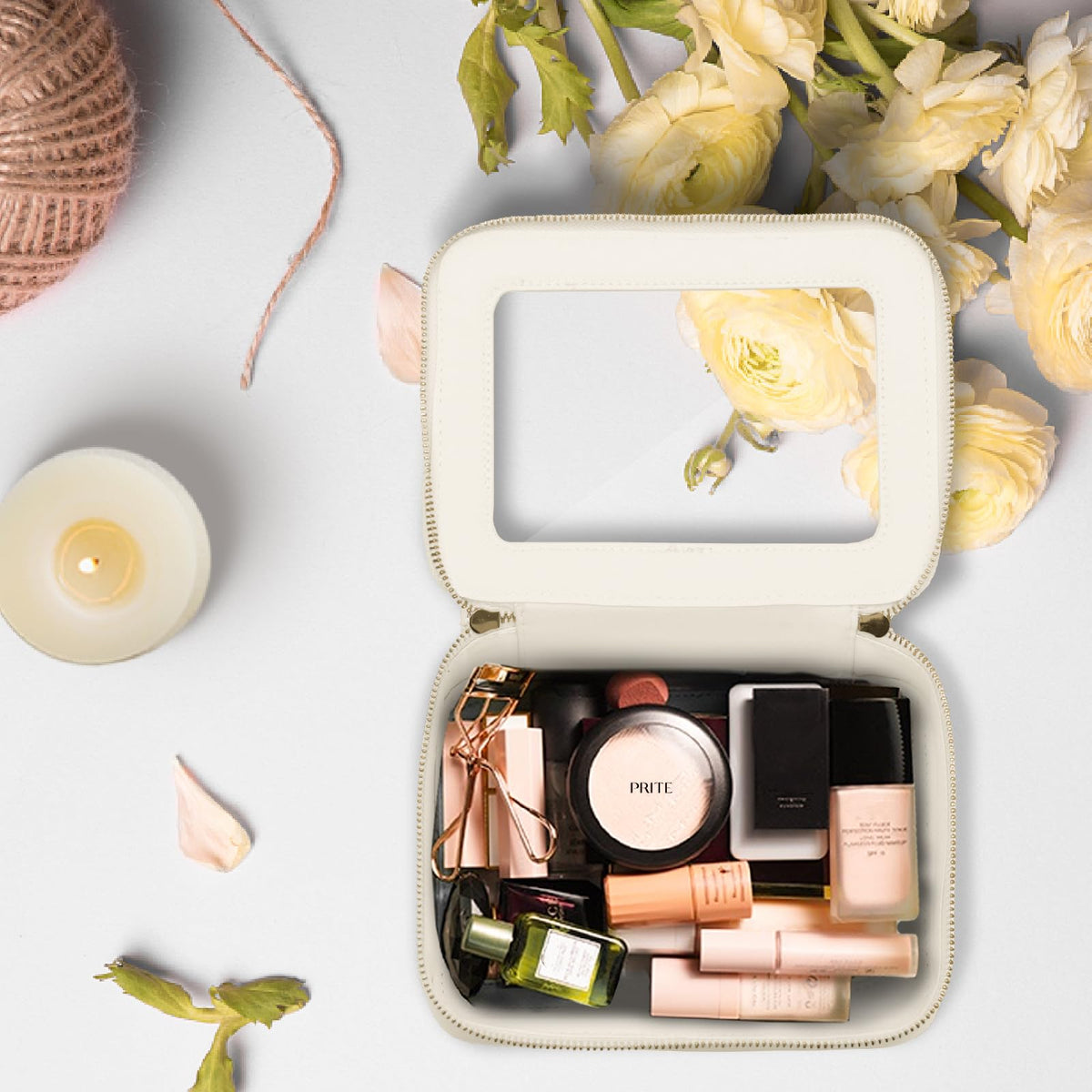 Prite inside travel luggage showing easy packing and spill protection benefit