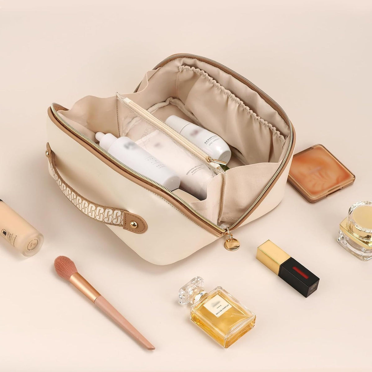 Prite packed with products demonstrating roomy capacity and organized storage benefit