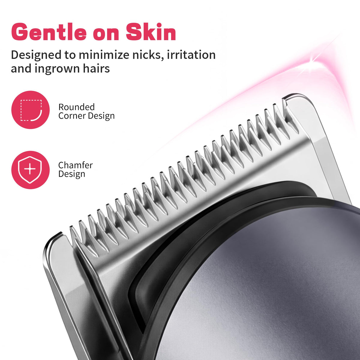 PRITECH blade close-up detail showing chamfered stainless-steel edge for gentle cuts