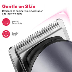 PRITECH blade close-up detail showing chamfered stainless-steel edge for gentle cuts