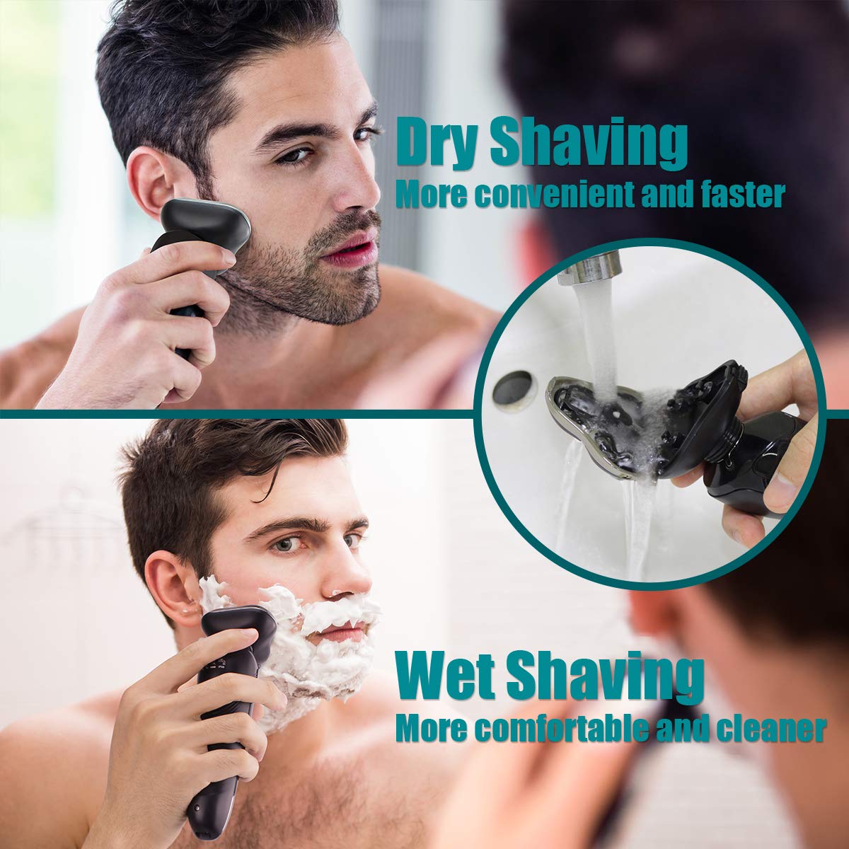 PRITECH close-up of rotary blades highlighting precision cutting and smooth shave benefit