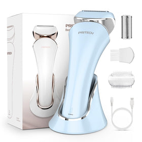 PRITECH front view of the razor showing compact travel-ready design and easy grip