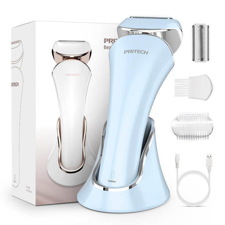PRITECH front view of the razor showing compact travel-ready design and easy grip