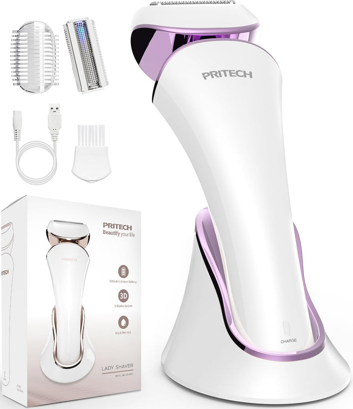 PRITECH front view of purple shaver showing ergonomic design and portability benefit