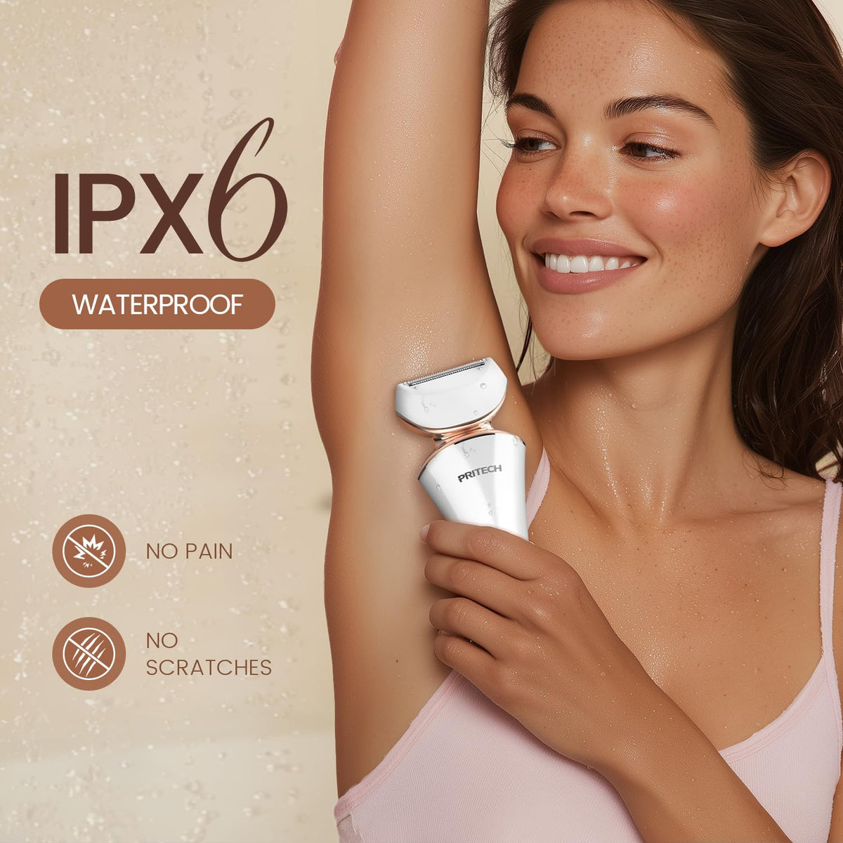 PRITECH in-hand shaving legs demonstrating comfortable secure grip benefit