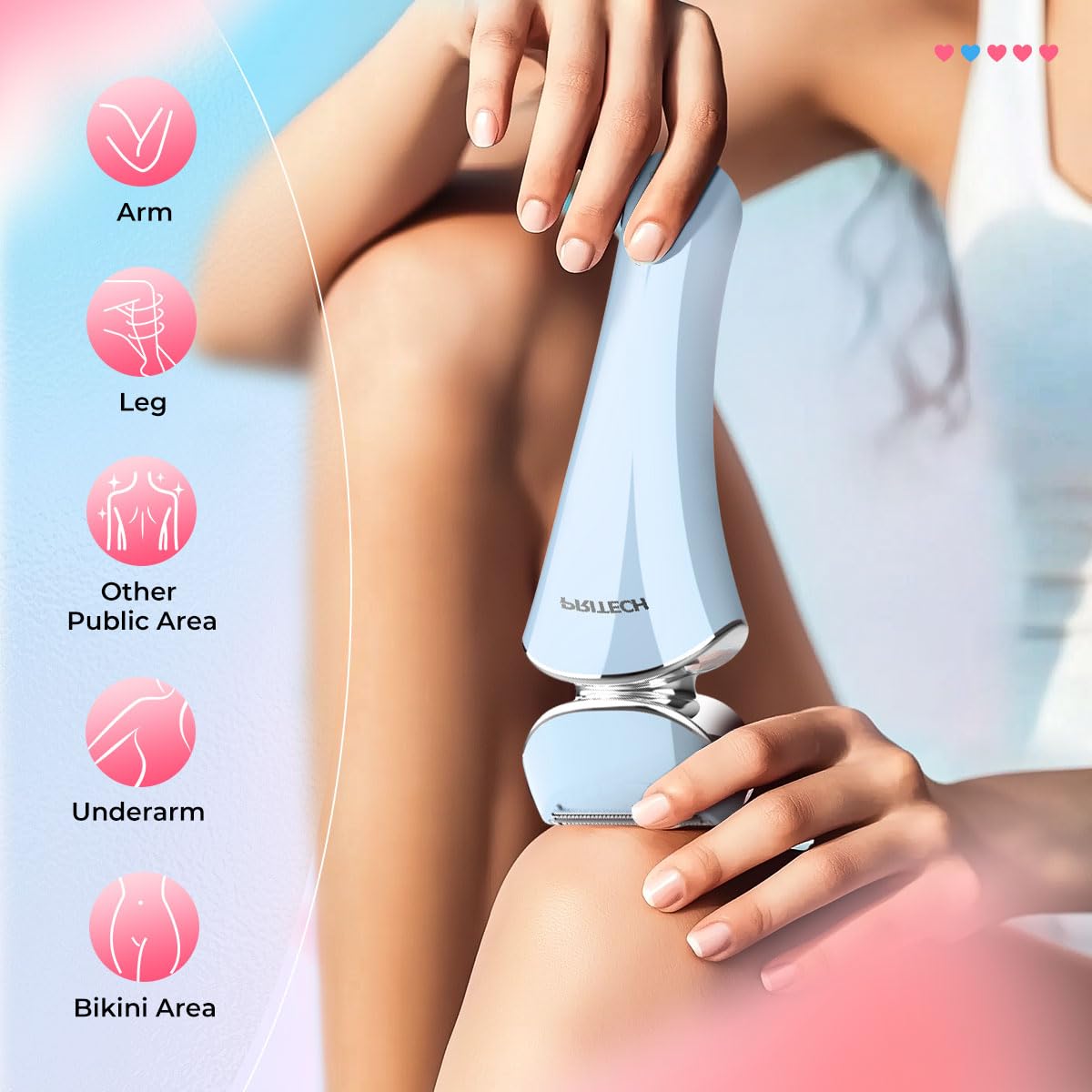 PRITECH shaver held in hand to show scale and convenient portability benefit