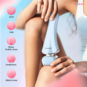 PRITECH shaver held in hand to show scale and convenient portability benefit