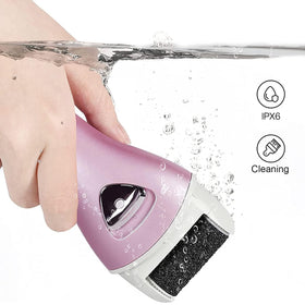 PRITECH device in use on heel demonstrating safe callus removal and visible skin improvement