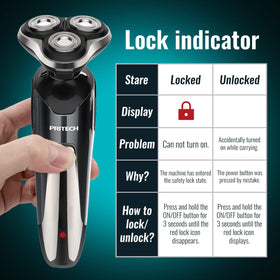 PRITECH LED indicators illuminated showing battery, charge, wash reminder, travel lock benefit