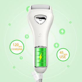 PRITECH LED light illuminating heel area for accurate dead-skin targeting