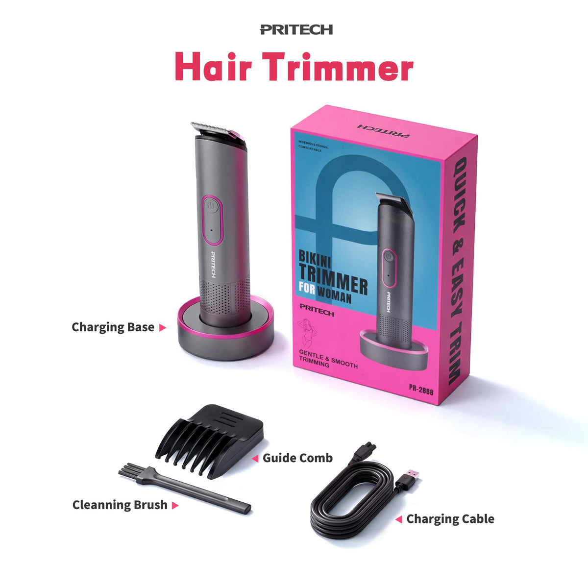 PRITECH lifestyle bathroom styling scene showing grooming routine and organized dock benefit