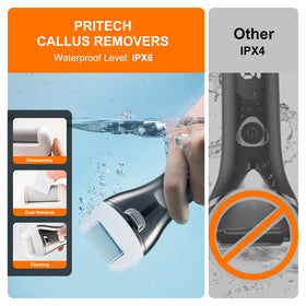 PRITECH held in hand to show scale and portability for travel-friendly at-home pedicure